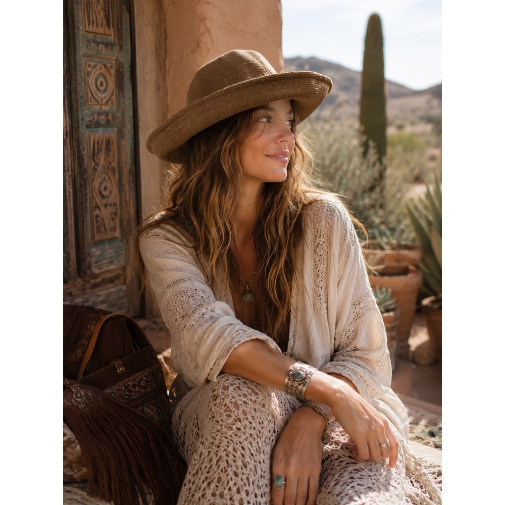 Scala Collezione Sun Hat Desert Brown Knit Wide Brim